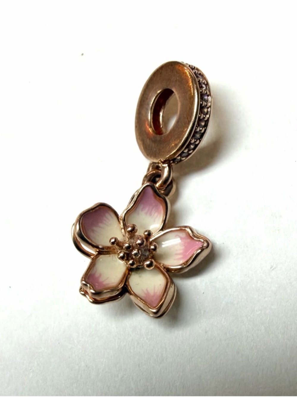 Pandora Rose Gold Plated Cherry Blossom Enamel Dangle Charm #780667C01